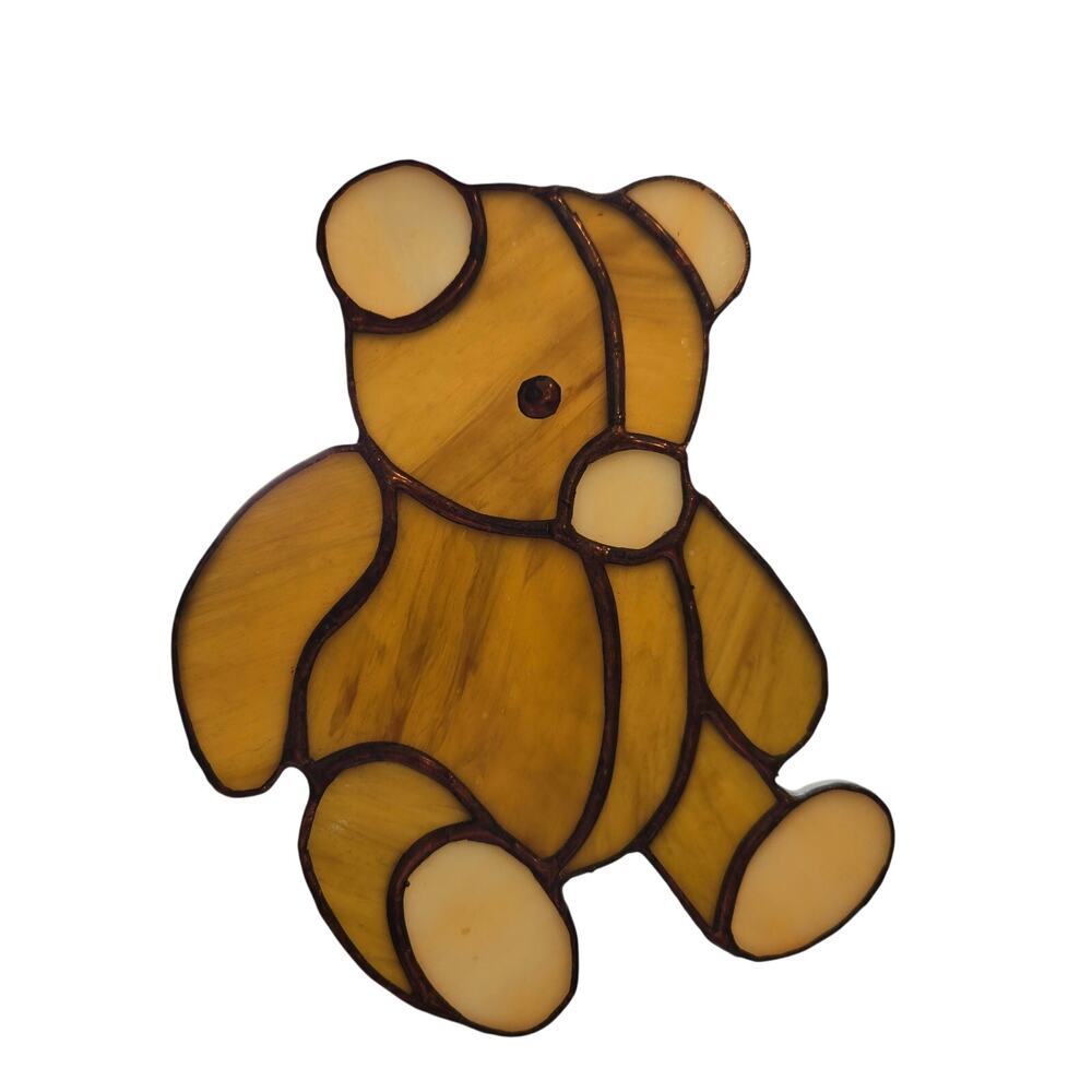 Bear Stained Glass Suncatcher Decor Copper Metal Color Brown Teddy Nursery
